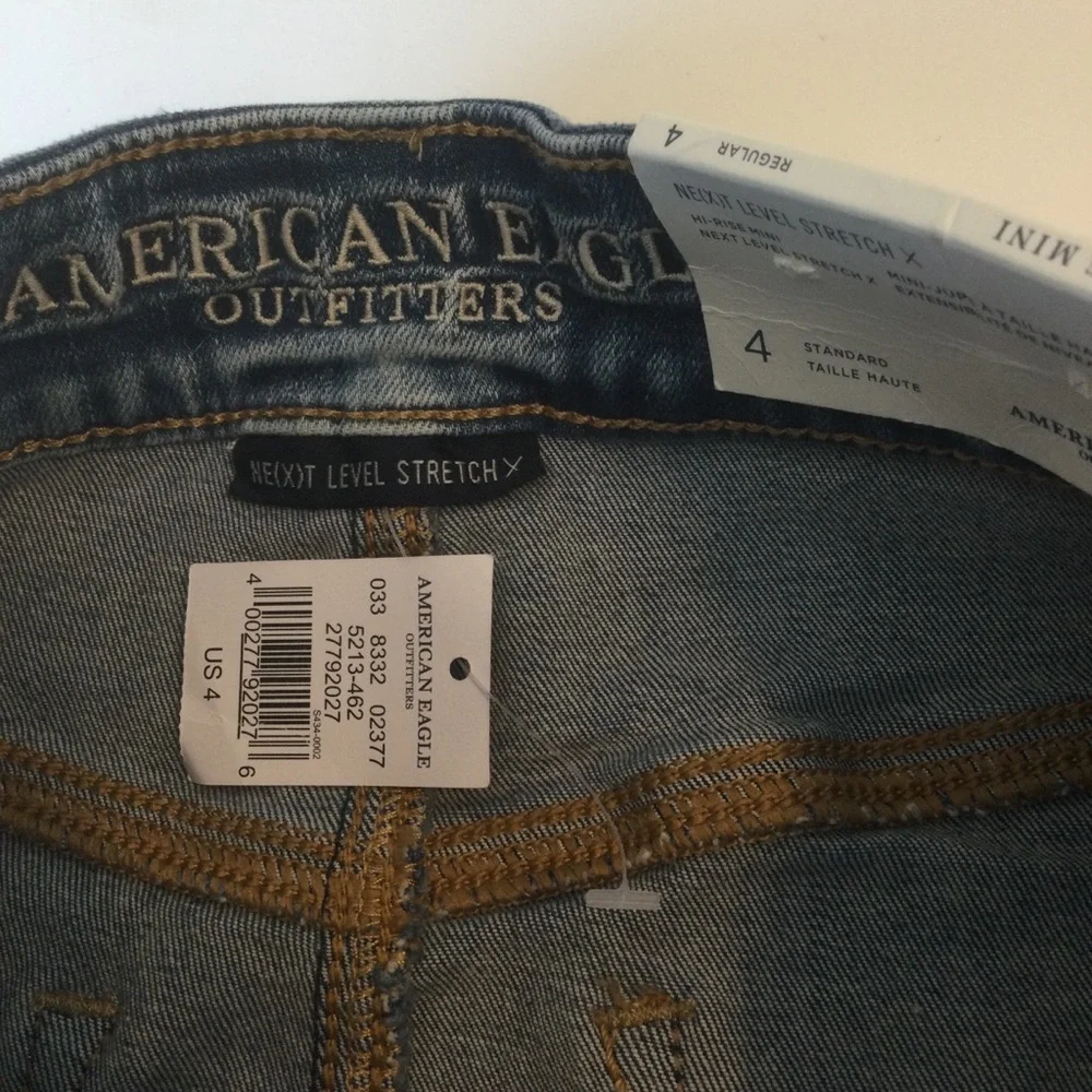 American Eagle NWT Outfitters Distressed High Rise Mini Blue Denim Skirt Size 4